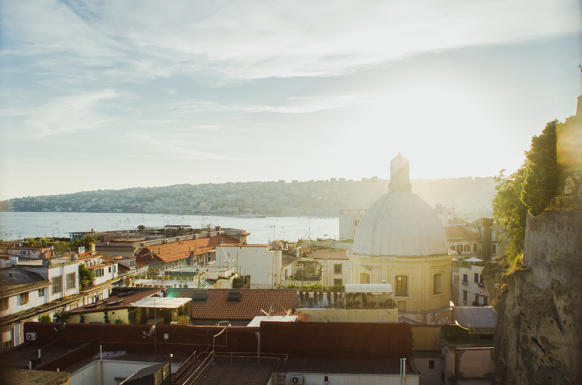 View of Naples waterfront from high above the city