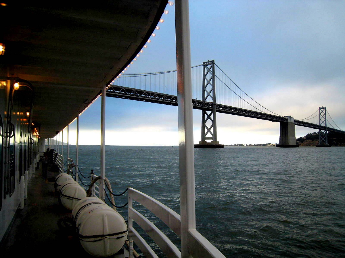 View of the golden gate bridge in San Francisco on the water from a hornblower boat