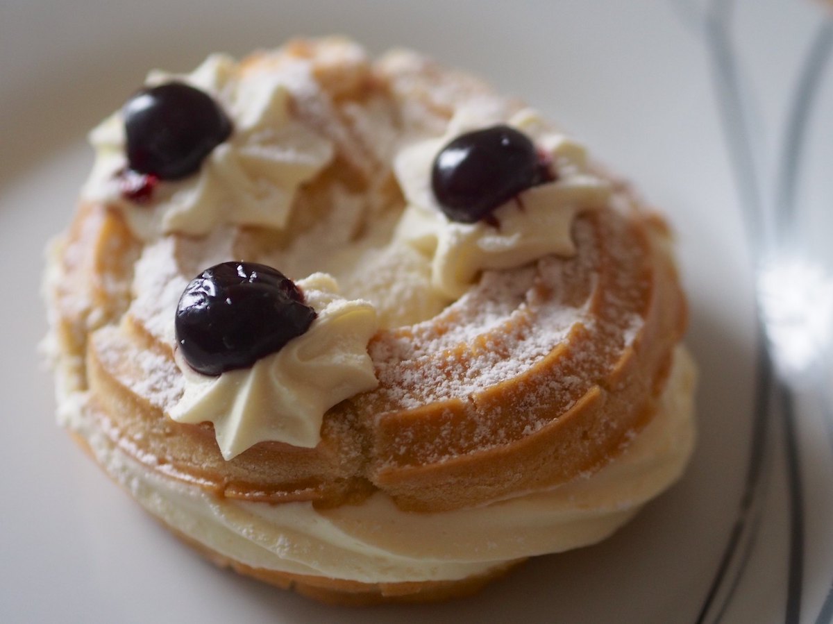 Extreme close up of a zeppola di san giuseppe, a traditional Neapolitan pastry