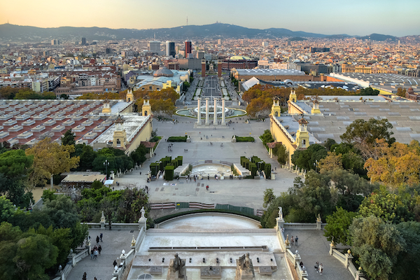 Barcelona in October takes on magical fall colors when viewed from Montjuïc.