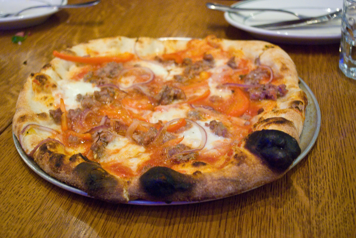close up of a Neapolitan style pizza from Pizzeria Delfina in San Francisco