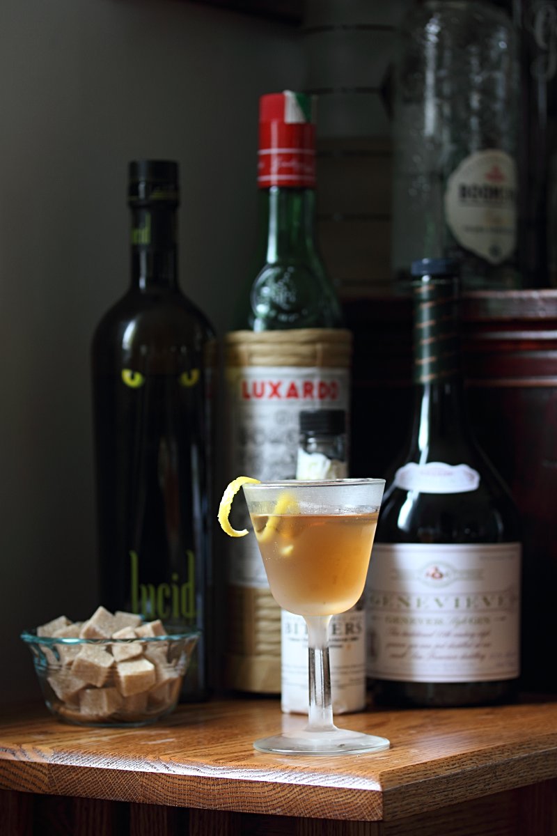 A glass of genever served at a vegetarian restaurant in Amsterdam