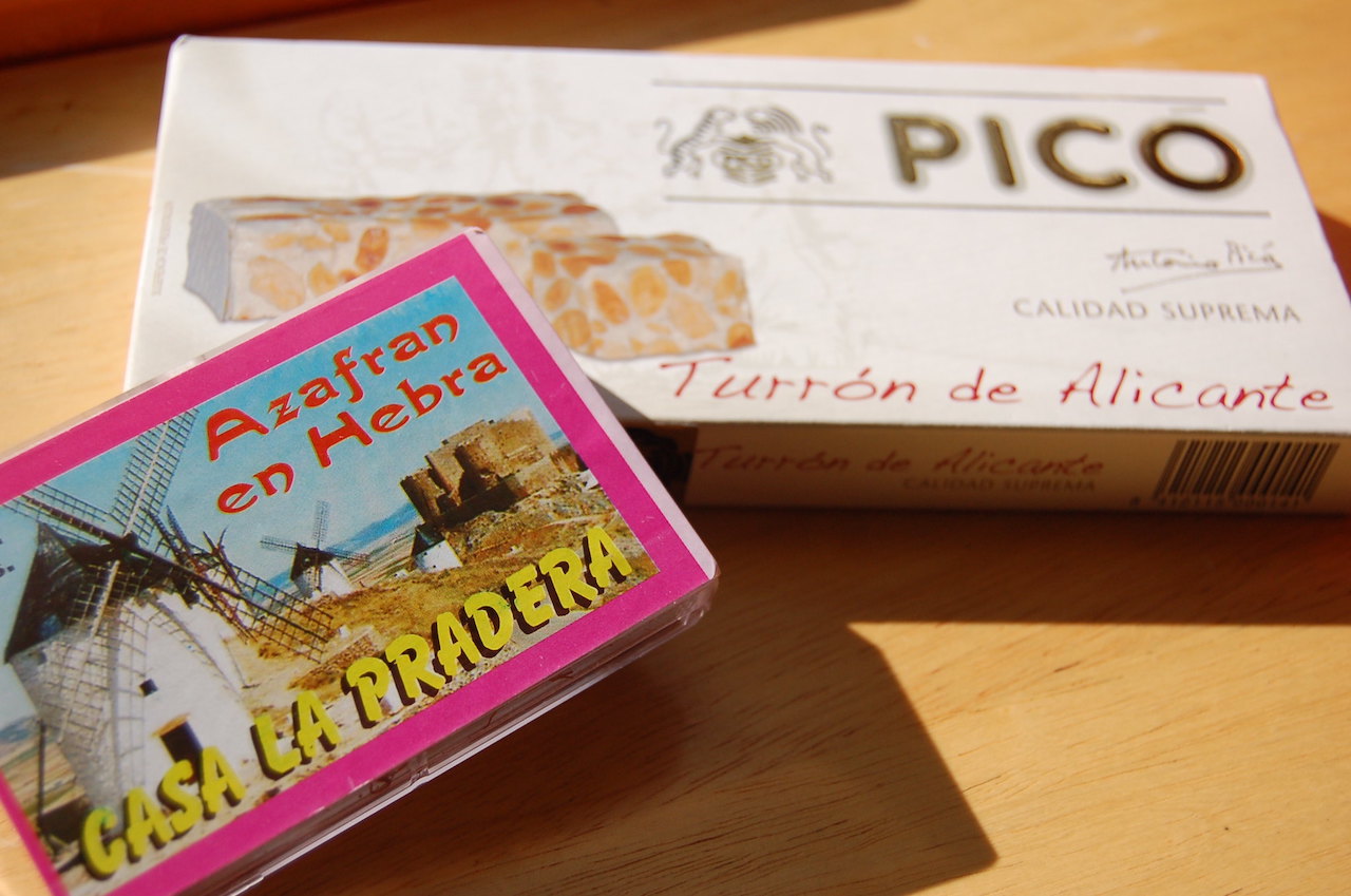 Box of turrón de Alicante with a box of Azafran or Spanish saffron