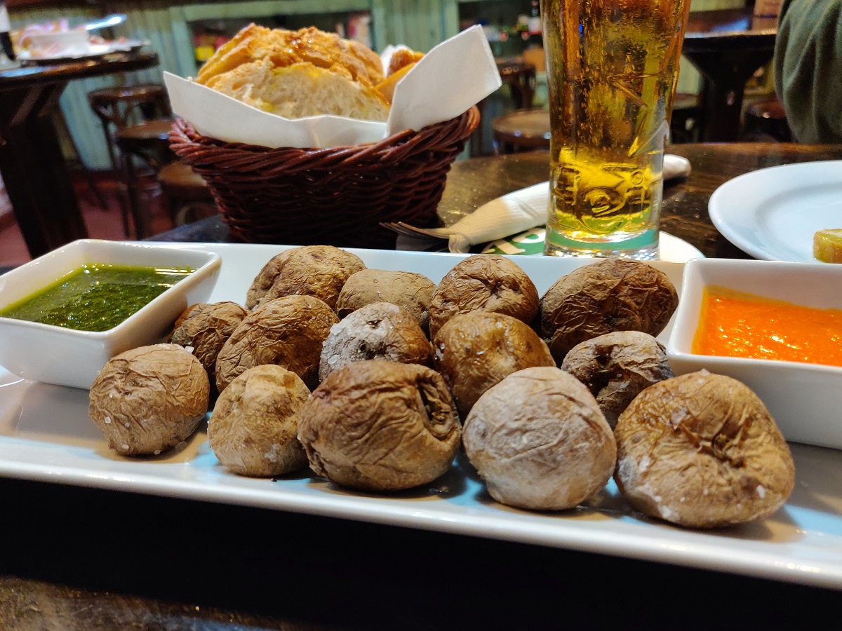 Papas arrugadas with two kinds of sauce.