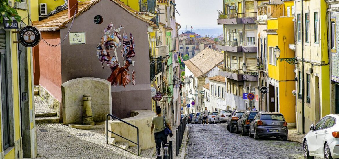 woman walking on street in Lisbon