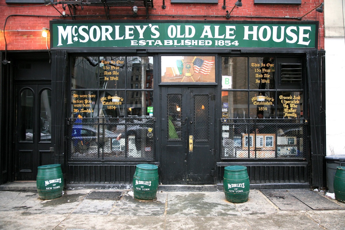 The outside of the old pub and restaurant McSorley's Old Ale House in New York City