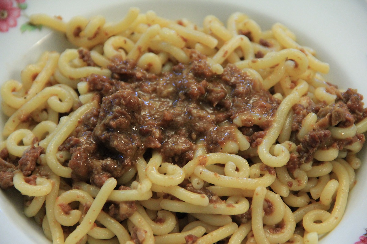 Gramigna pasta with meaty ragu sauce