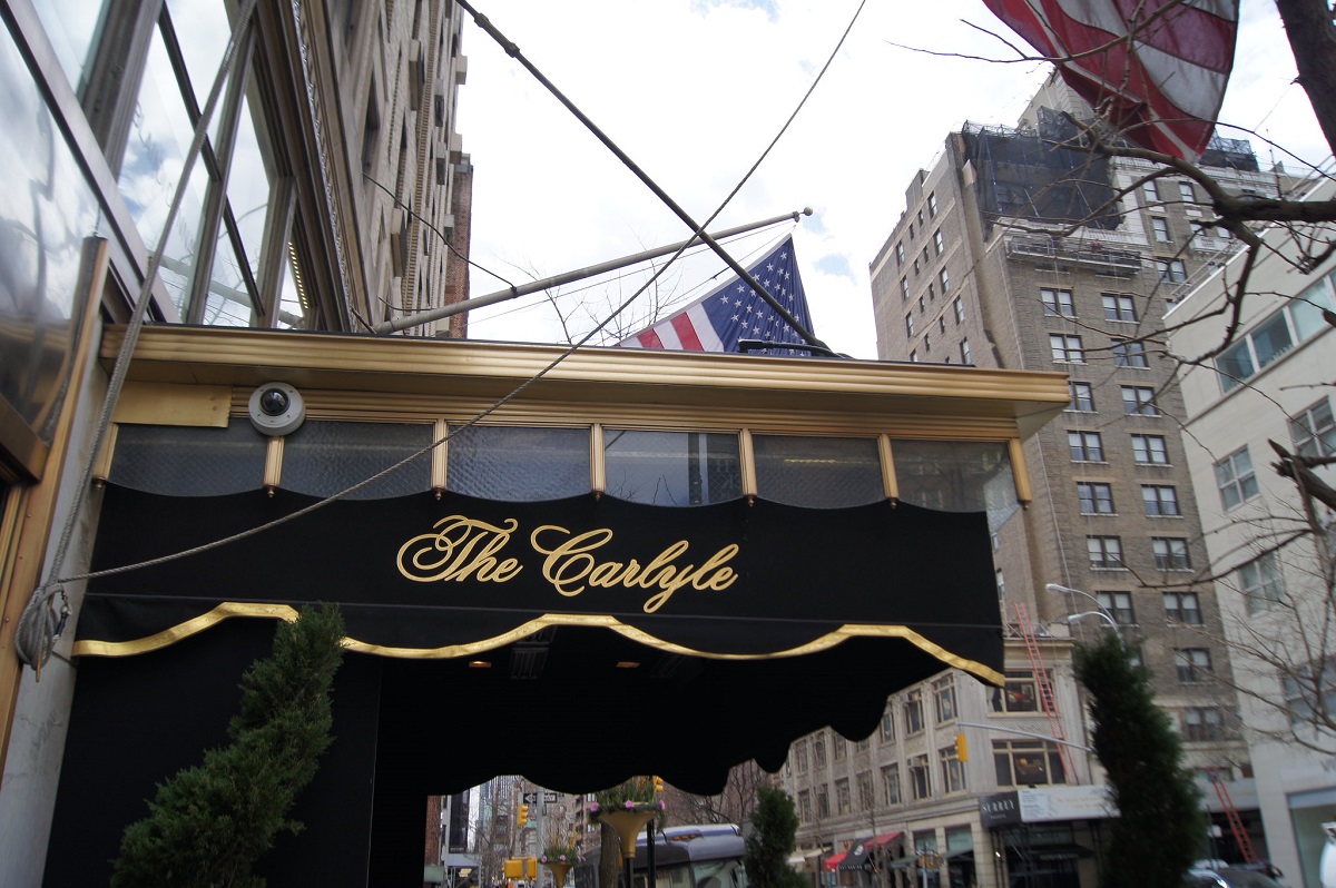The overhang outside of the entrance of the Carlyle Hotel in New York