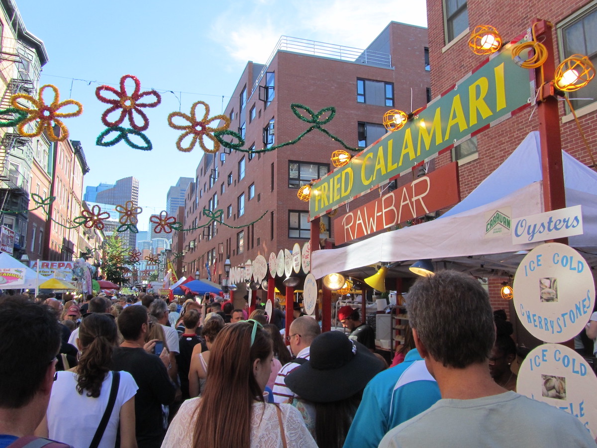 A crowded street in Boston's North End during St. Anthony's feast