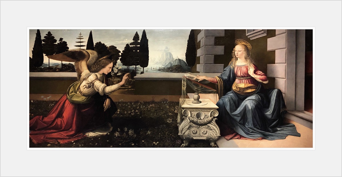 A painting of an angel visiting a woman