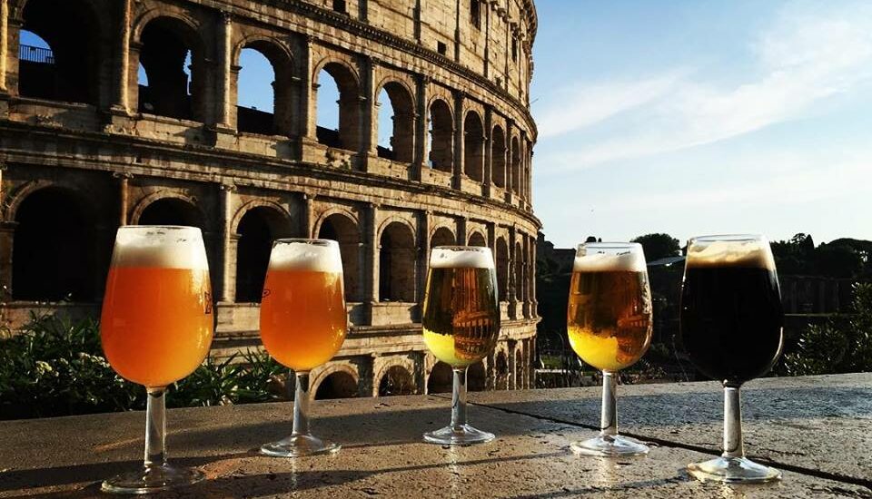 Beer glasses in front of the Colosseum