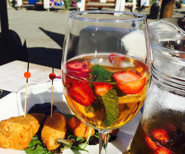 Glass of cava sangria with strawberries