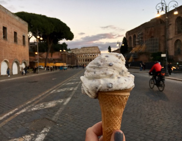 Gelato cone in front of the Colosseum