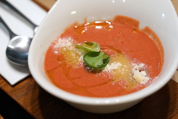 One of our favorite tapas in our vegetarian guide to Seville: creamy salmorejo!