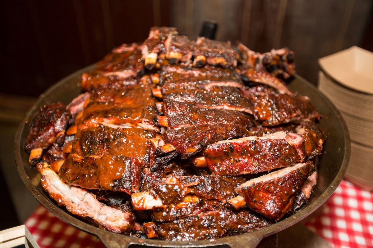 Large platter of barbecue ribs