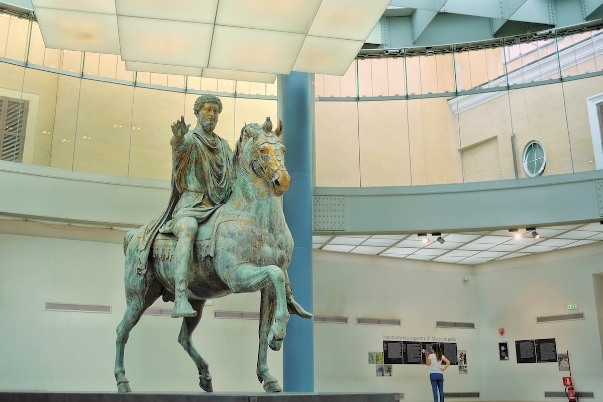 Bronze statue of a Roman emperor on horseback