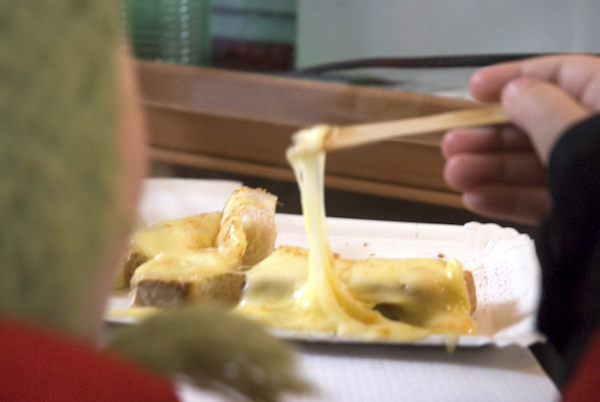 Raclette is a typical French Christmas food at the markets.