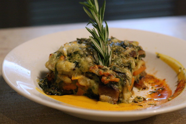 We love vegetarian tapas too! This is a delicious vegetarian lasagne from Mechela Restaurante, and is one of our favorite gourmet tapas in Seville.