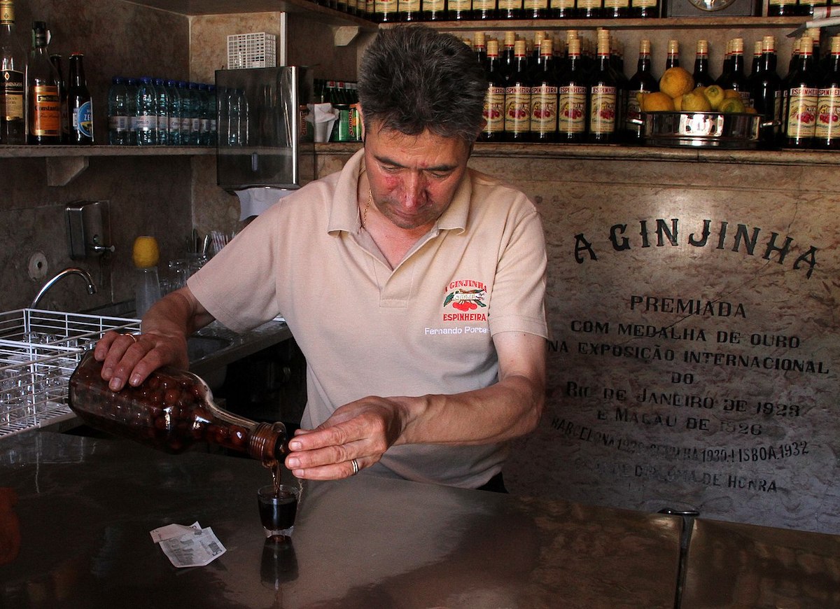 ginja or ginjinha served in a traditional lisbon bar