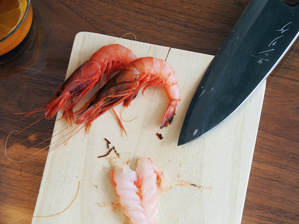 Seafood on a cutting board