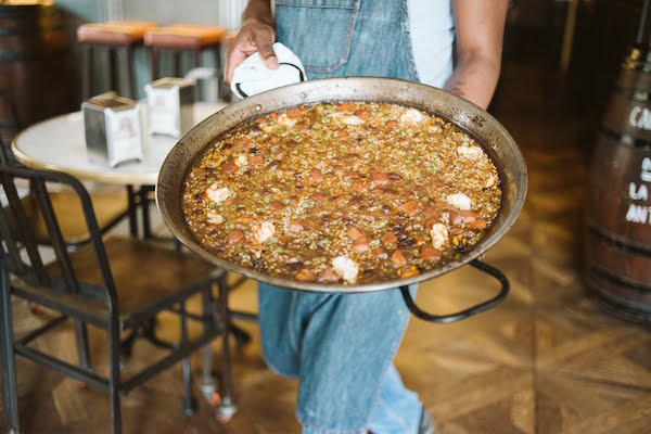 Paella in serving dish (paellera)