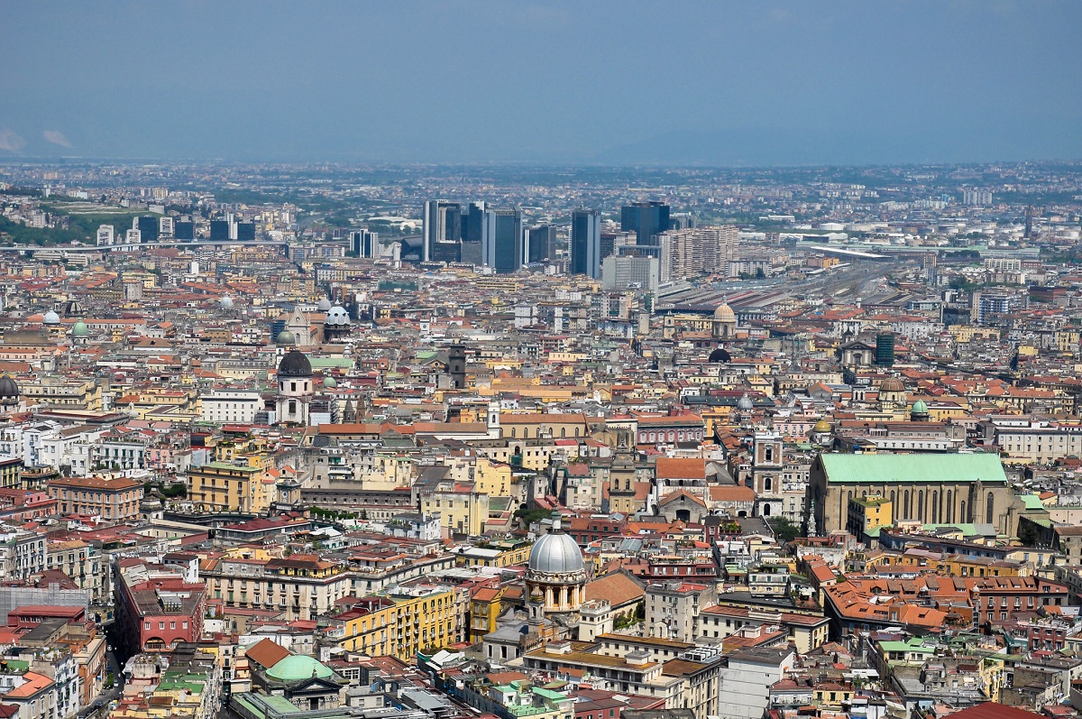 Spaccanapoli neighborhood in Naples from above and skyline