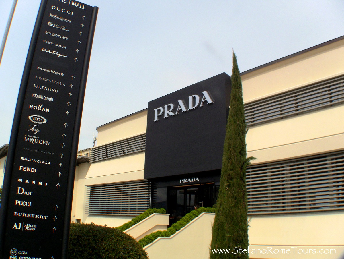 The outside of The Prada store at a designer outlet mall in Italy