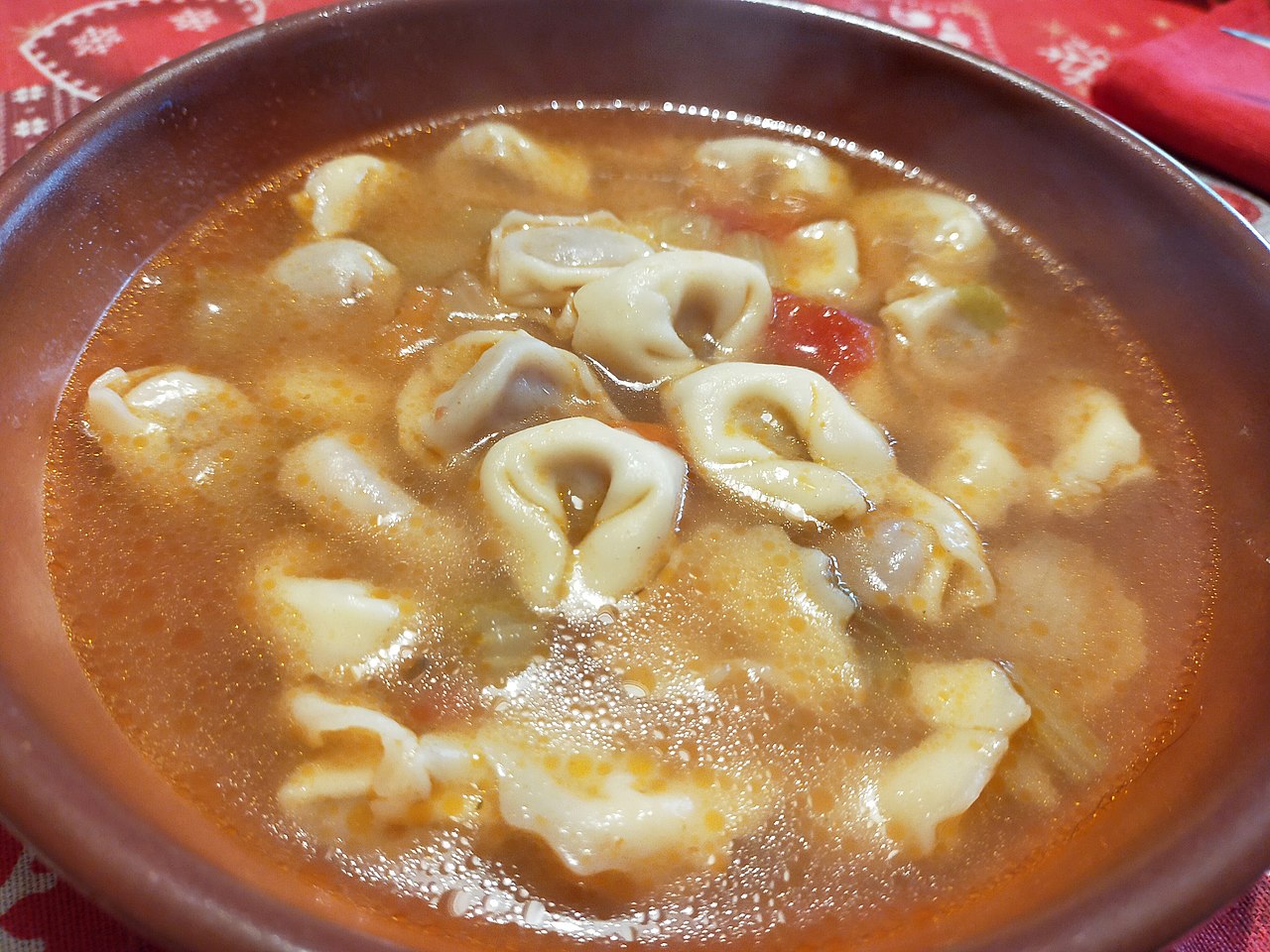 Tortellini nel brodo, a dish with pasta in a broth