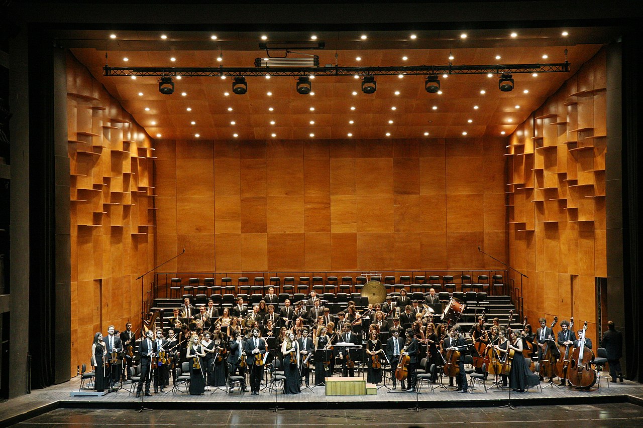 orchestra on stage at concert hall