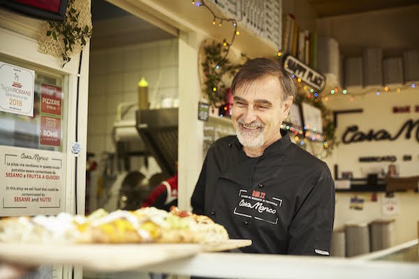 Andrea from Casa Manco pizza stall in the Testaccio Market in Rome