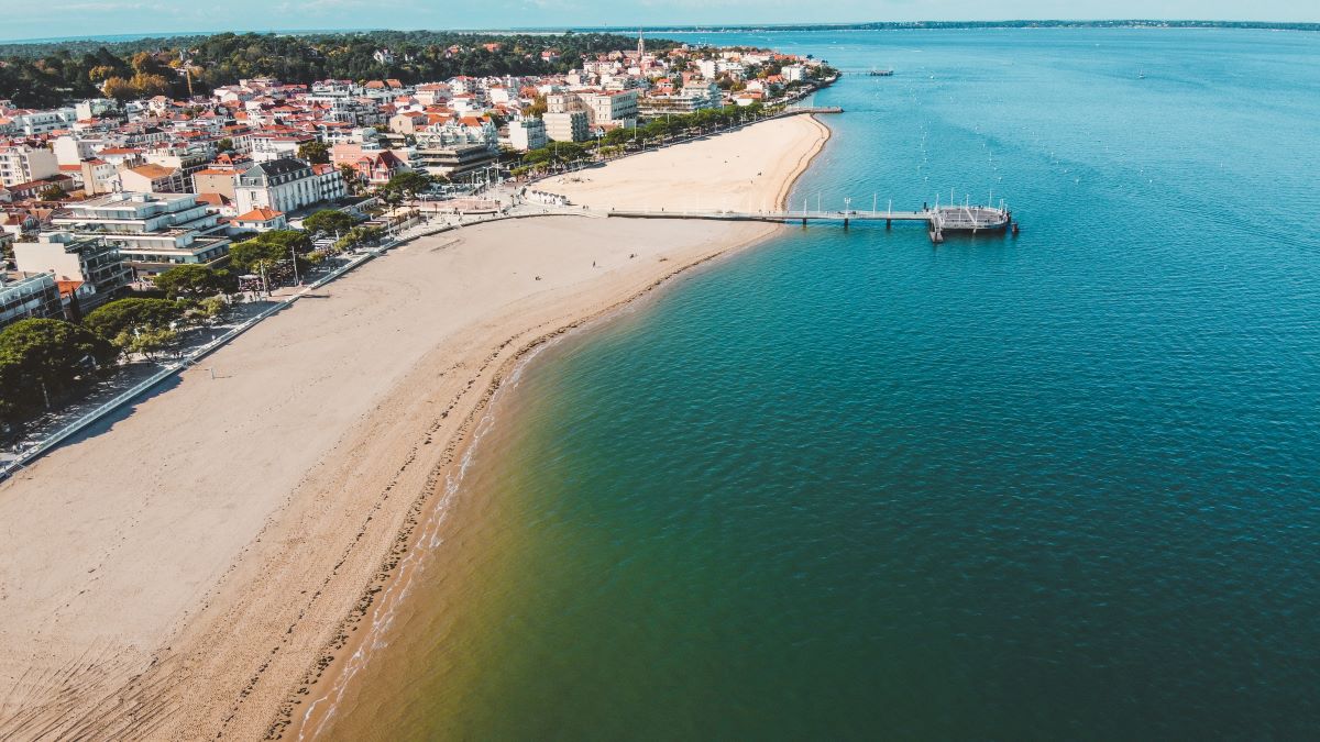 An aerial view of Arcachon, France, considered to be one of the best day trips from Bordeaux