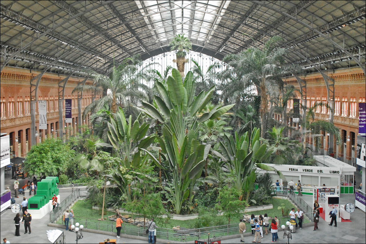 Tropical forest inside Atocha train station in Madrid.