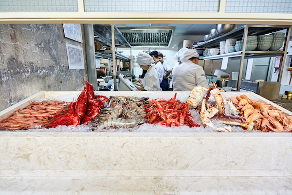 The seafood counter at Páteo do Avillez, one of the best seafood restaurants in Lisbon.