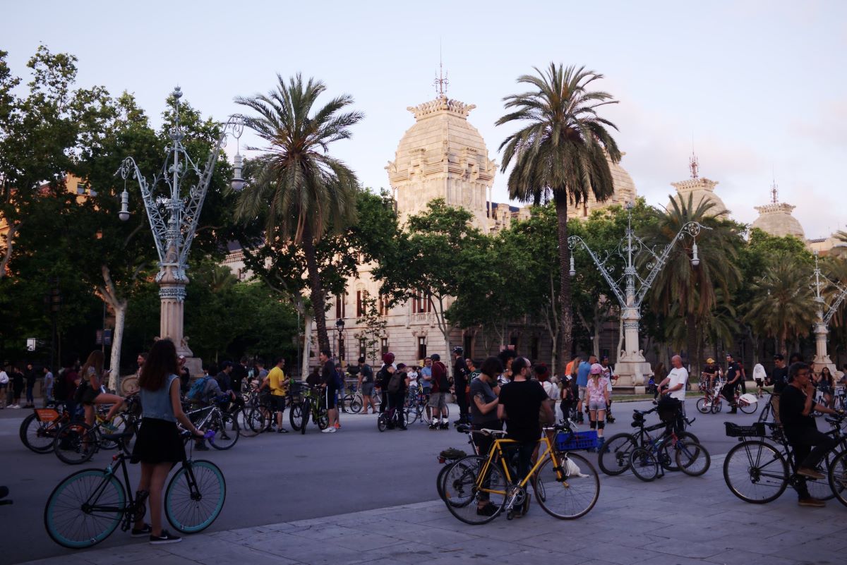 group of bikes in square