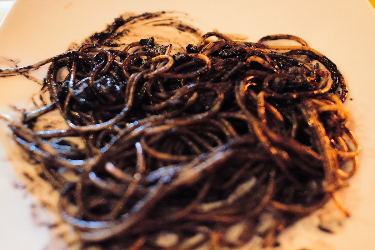 Black spaghetti made with squid ink