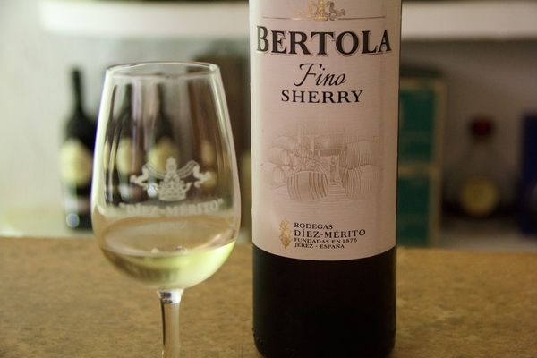 A bottle of fino produced at one of the top bodegas in Jerez, Díez Mérito.