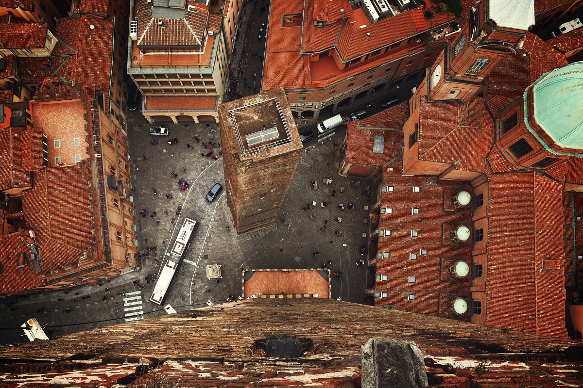 View of Bologna's central city from atop one of the two towers.