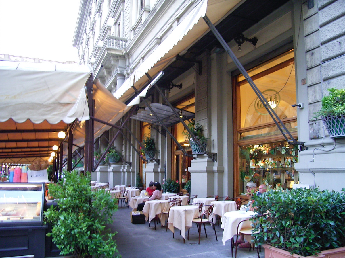 Outdoor terrace of Caffe Gilli in Florence, Italy