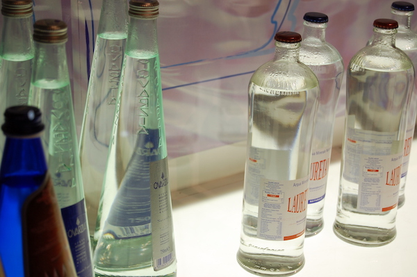 Glass bottles of water