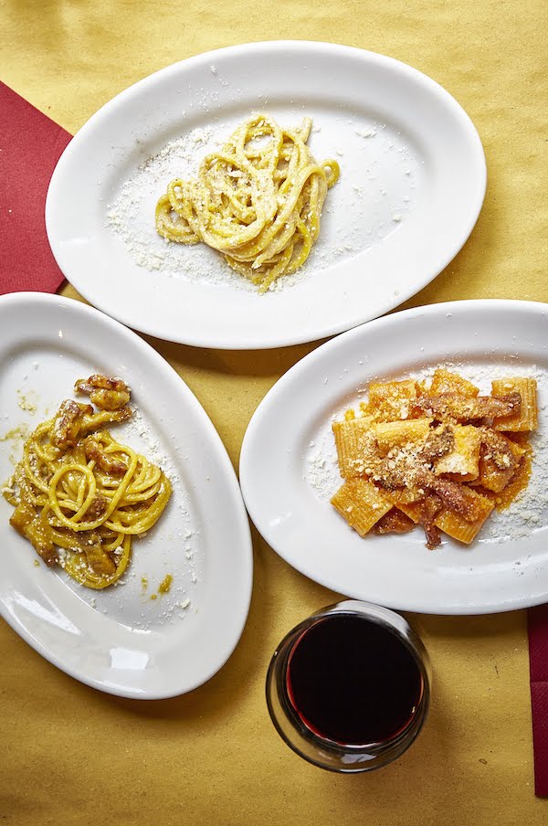 Carbonara, cacio e pepe, and amatriciana pastas in Rome.