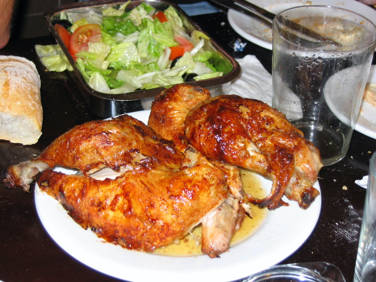 Plate of roasted chicken pieces.