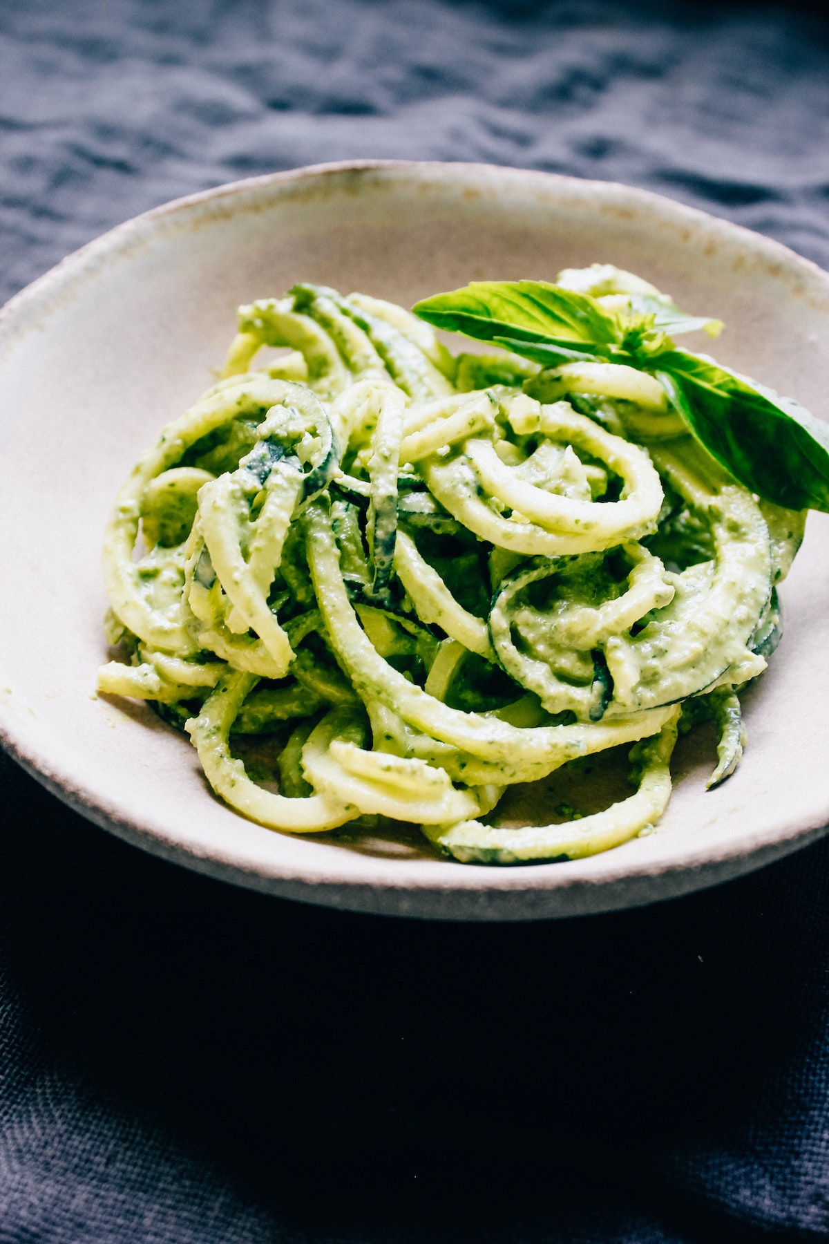 Close up of a plate of zucchini spaghetti