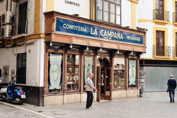 Exterior of La Campana pastry shop in Seville