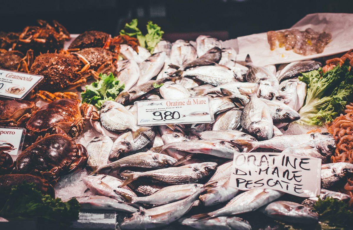 Venice food market selling fresh fish on ice