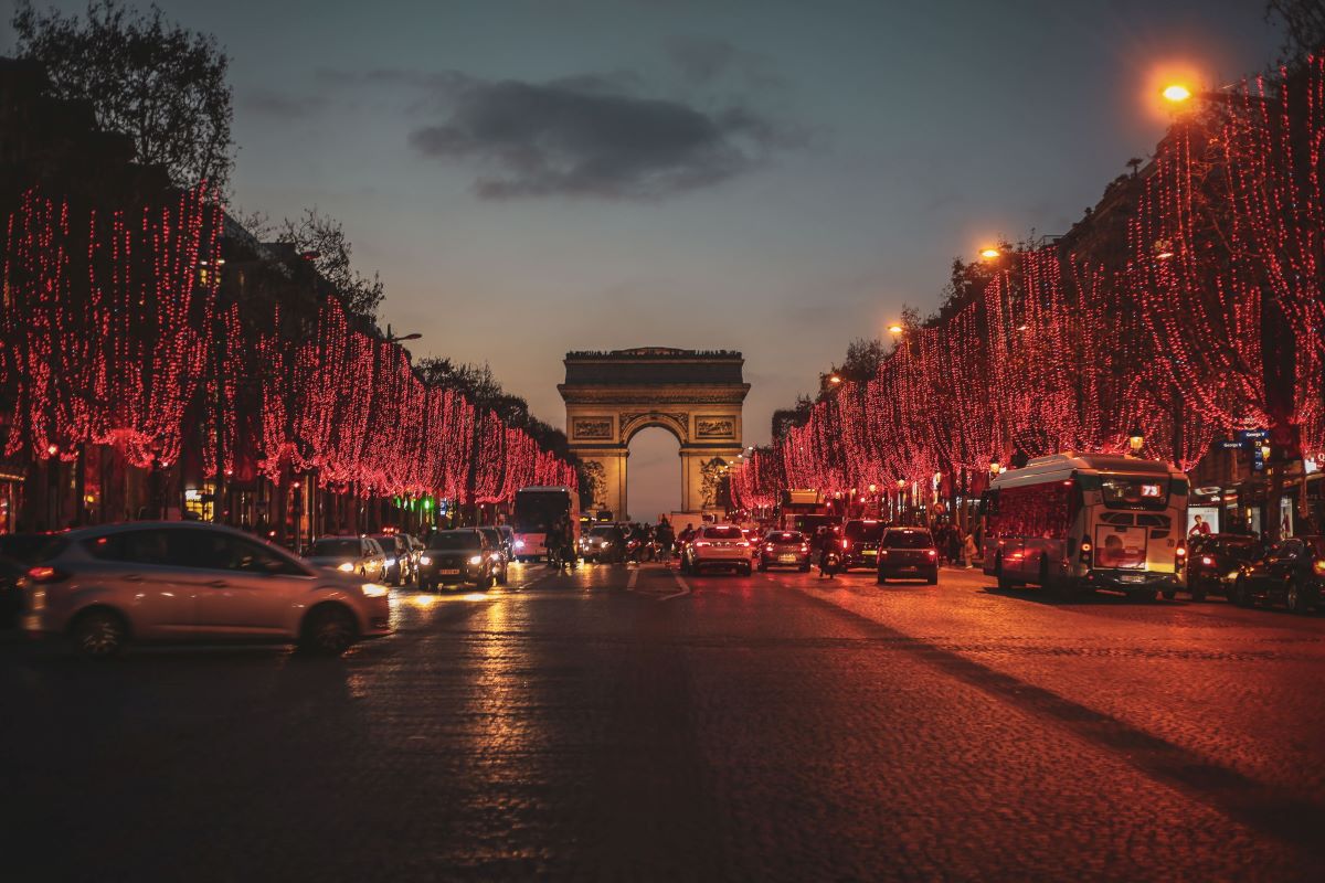 Arc de Triomphe during Christmas time in Paris.