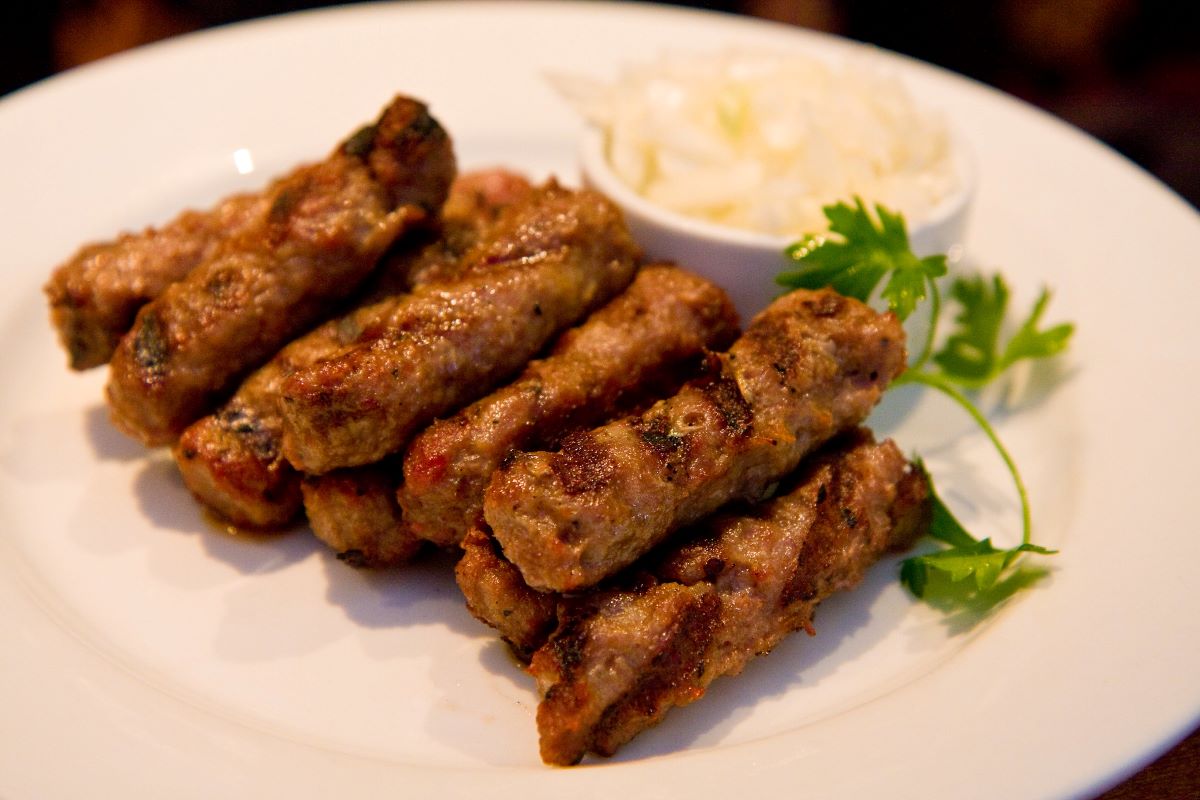 meat kebab on white plate