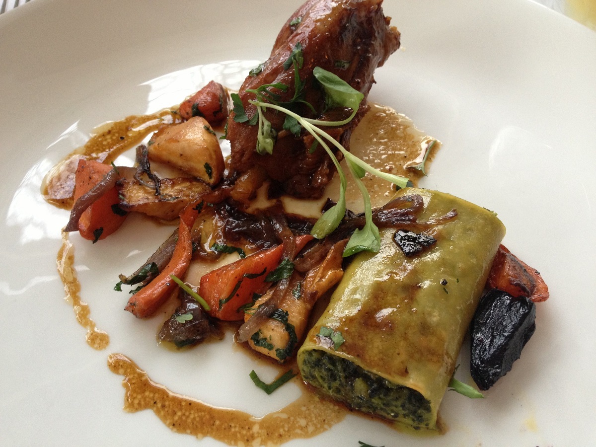 Plated cannelloni with roasted vegetables