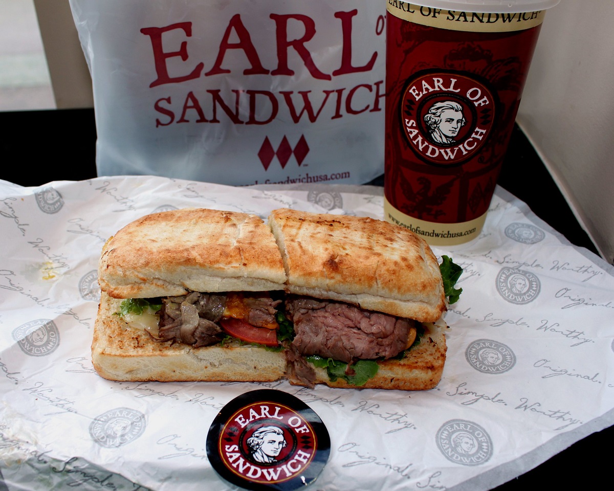 Earl of Sandwich meal with sandwich and drink