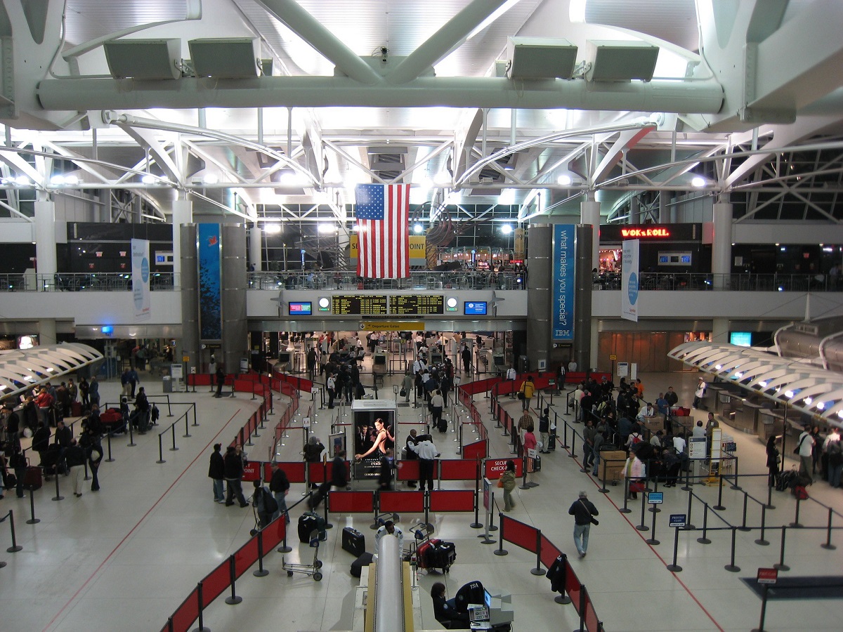 Terminal 1 at JFK, filled with people