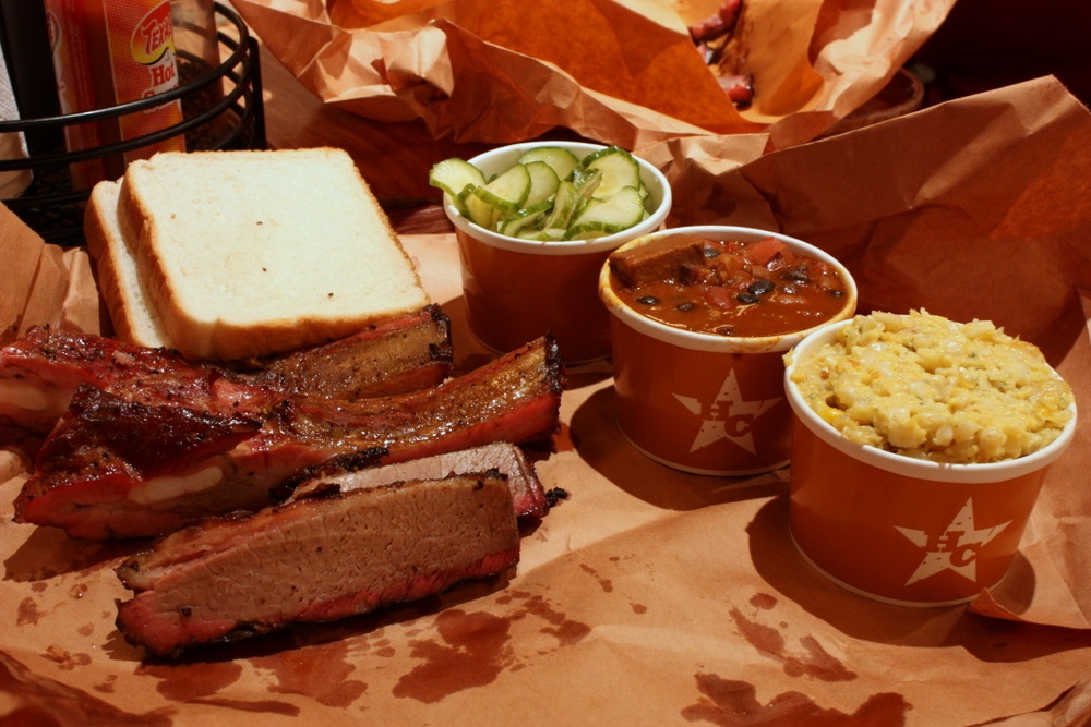 Plate of barbecue with ribs at one of the laguardia airport restaurants